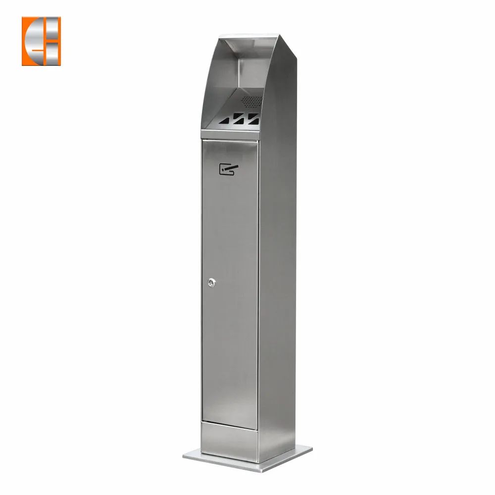 Stainless steel outdoor standing ashtray ground stand Cigarette Disposal key lock free standing cigarette bin