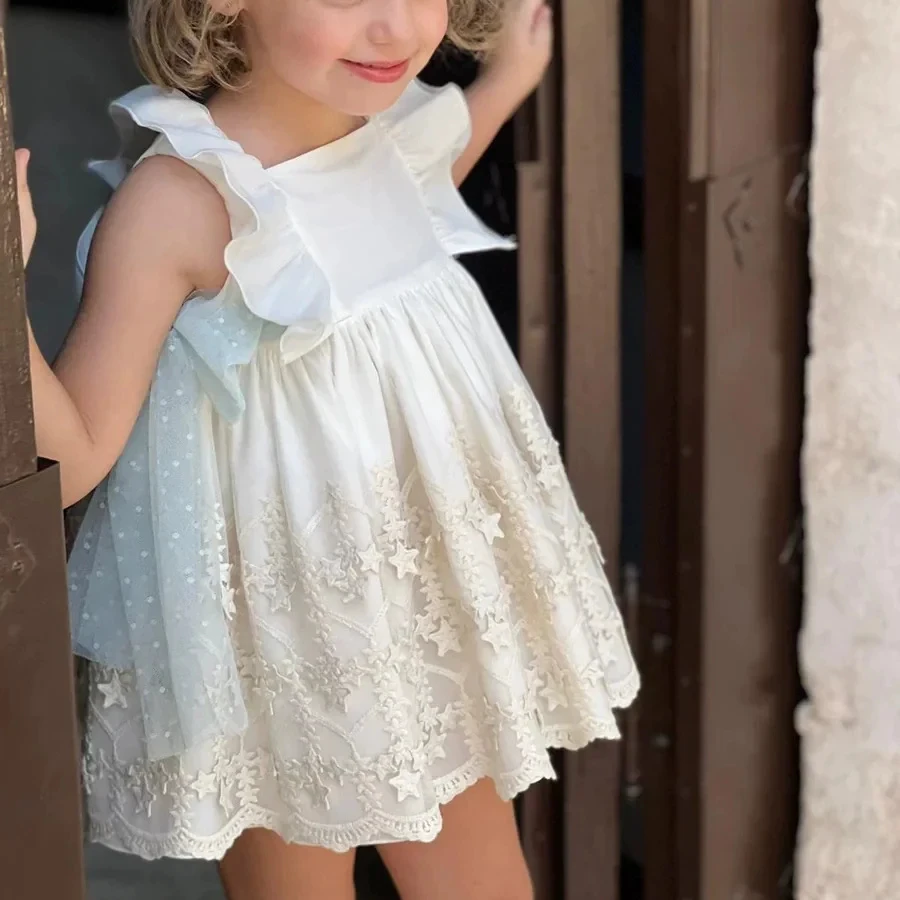 solid white tulle holly flutter sleeve 3 year old girl dress