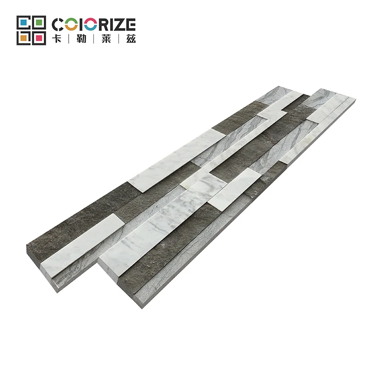 Colorize 600x150mm Hotel Toilet Background Wall Panel Z Stone Cladding Culture Stone Marble 3D White Mix Black Cladding