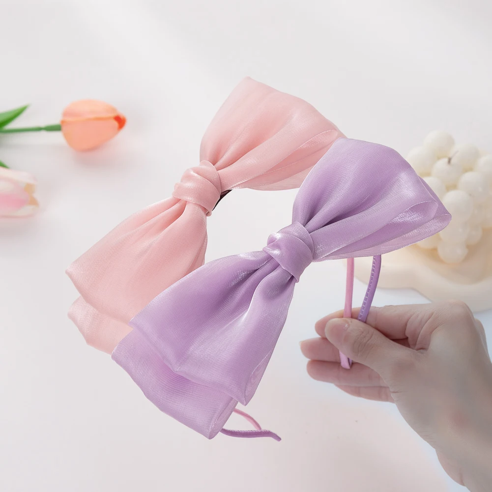 Large Bows Hairband for Women Glitter Gauze Mesh Bows Headbands Bandeau Cheveux Femm For Girl Hair Hoop
