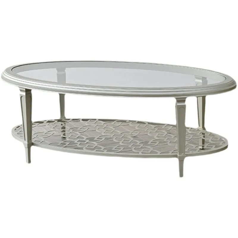 Oval Light Luxury Tea Table Modern Simple Solid Wood Glass Tea Table Living Room Small Unit Stainless Steel Metal Tea Table Set