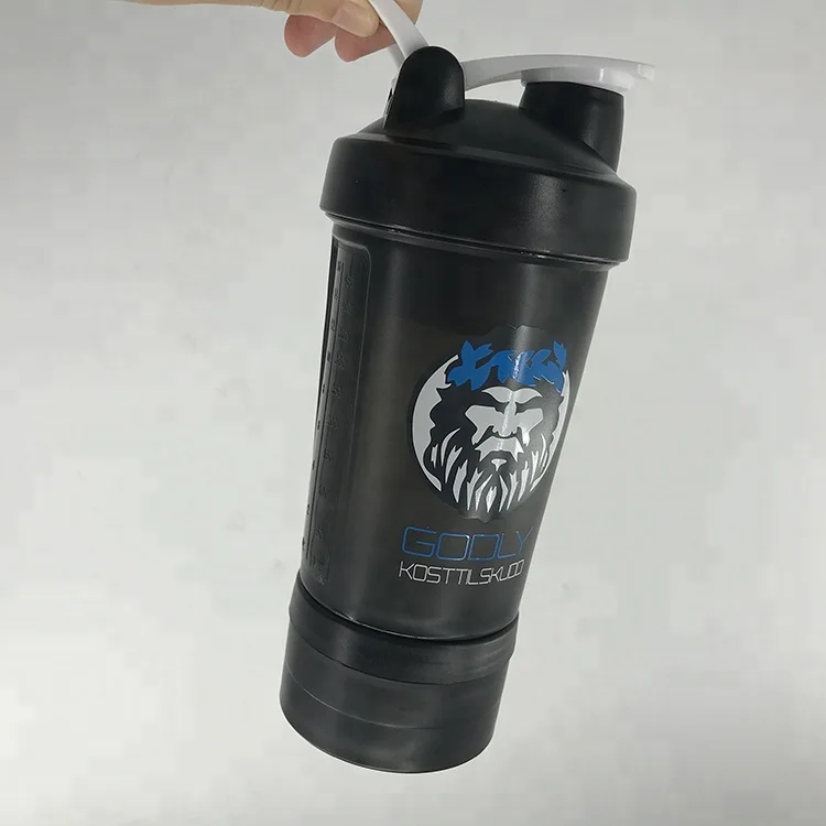 Custom Logo Fitness Protein Blender Drinking Eco-friendly PP Plastic Gym Water Shaker Bottle With Pill Box