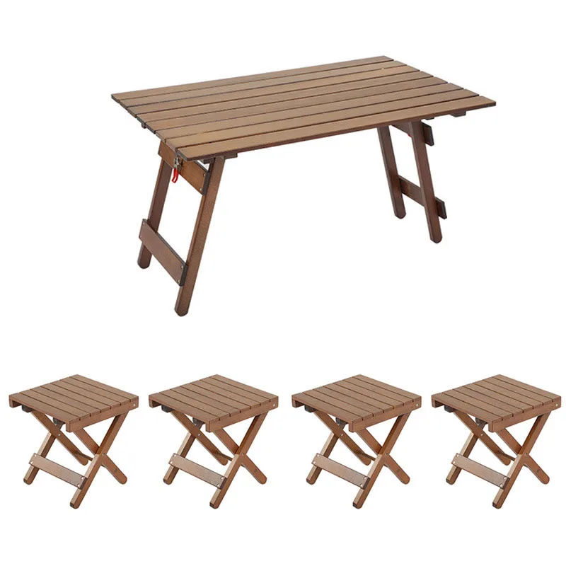 Outdoor Tables Solid Wooden Camping Folding Tables Garden Square Travel Portable Table And Chairs Set