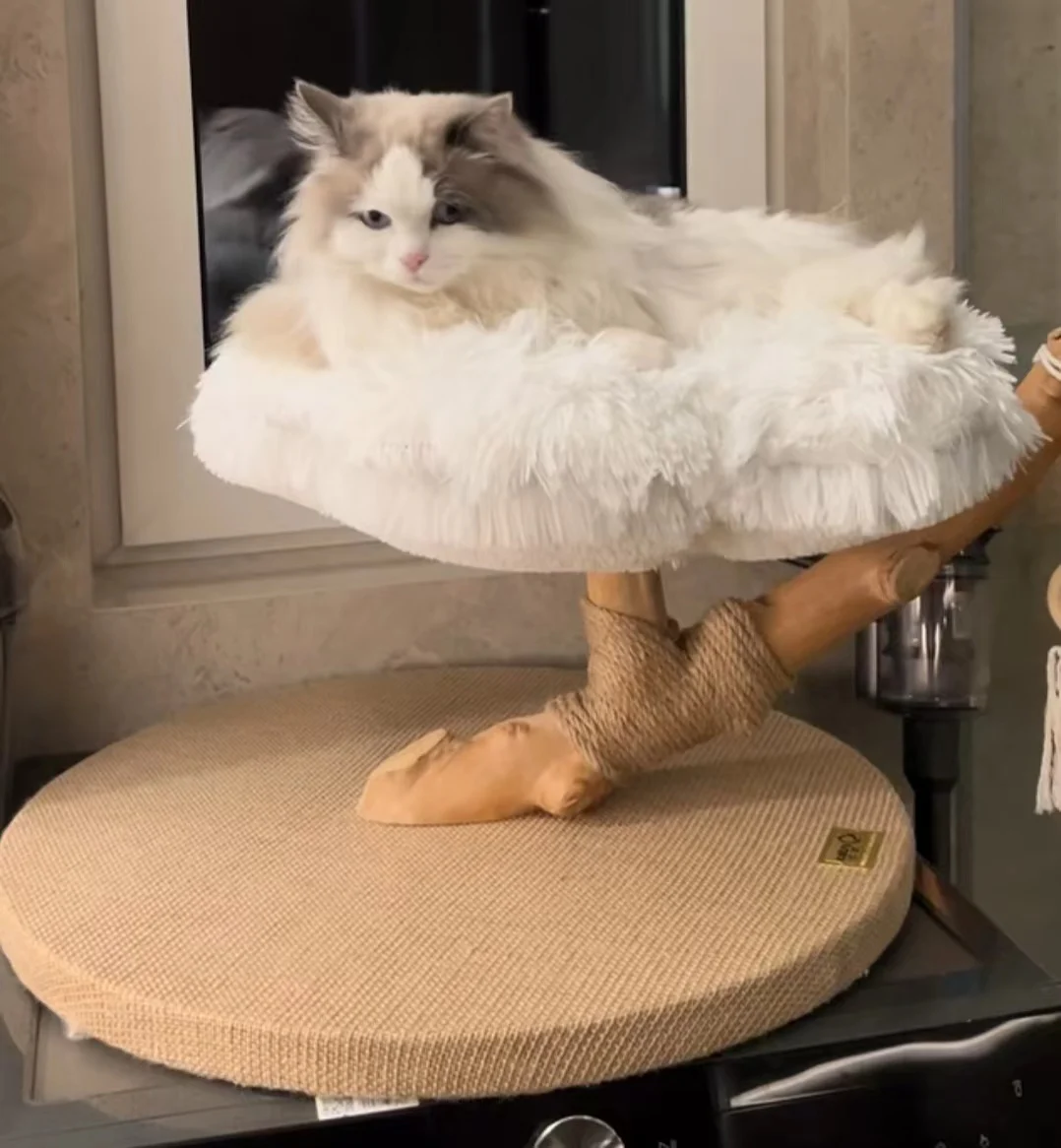 Luxury Wood White Large Cat Condo Tree With Flower Sleeping Bed Sisal Posts Perches Real Wood Branch