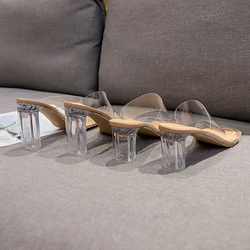 Hot Wholesale Shoes Women Sandals Sexy Chunky Summer Transparent Flip Flops Crystal Heel High Heel Sandals