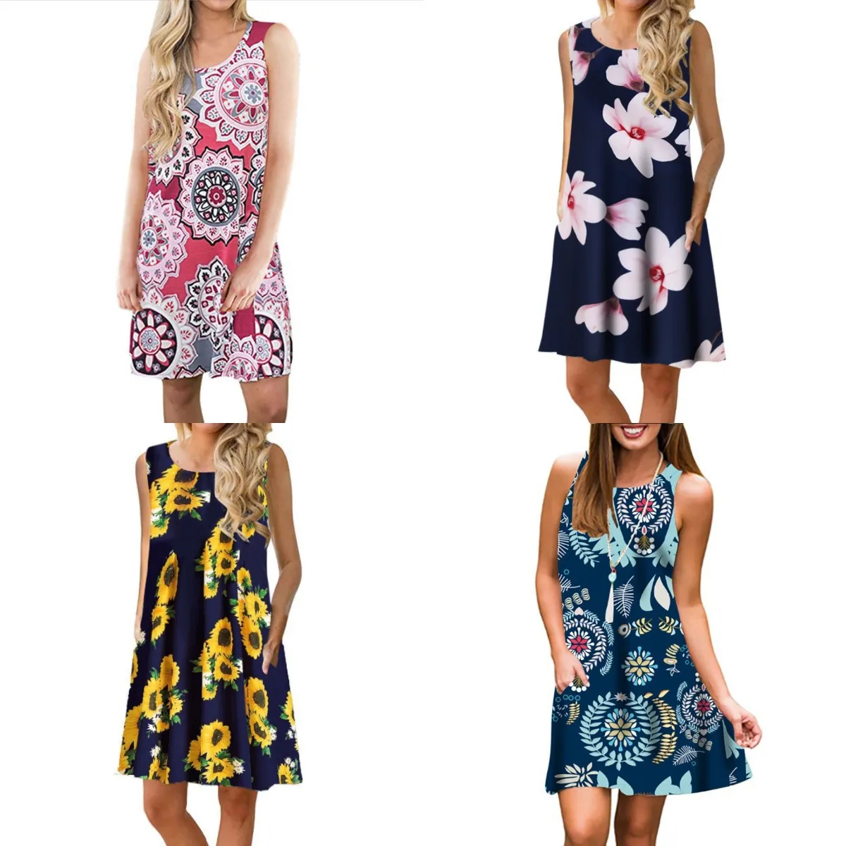 summer new v-neck chiffon printed flounces short sleeve dress beach dress