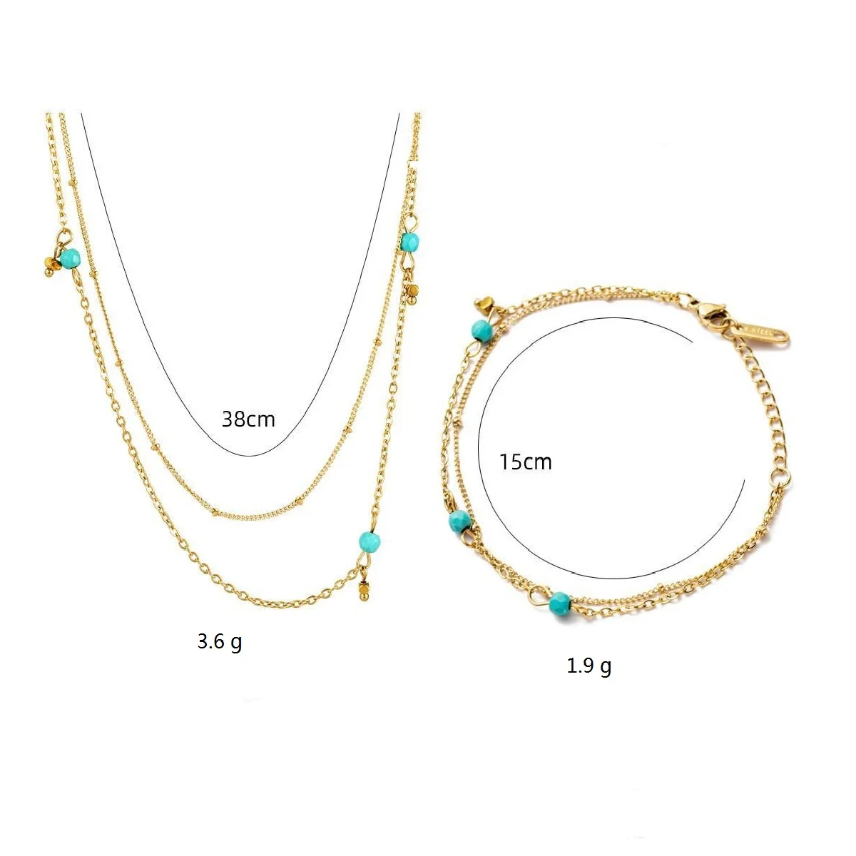 Stainless Steel Natural Stone Charm Bracelets Turquoise Pendant non fading 18 K gold versatile folding bracelet for women