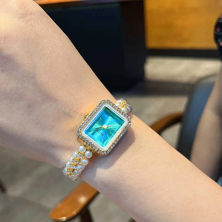 Custom Watch Logo 186 Rectangle Pearl Watch Band Bracelet Pearl Vintage Lady Quartz Watches Rhinestone Elegant Ladies Wristwatch