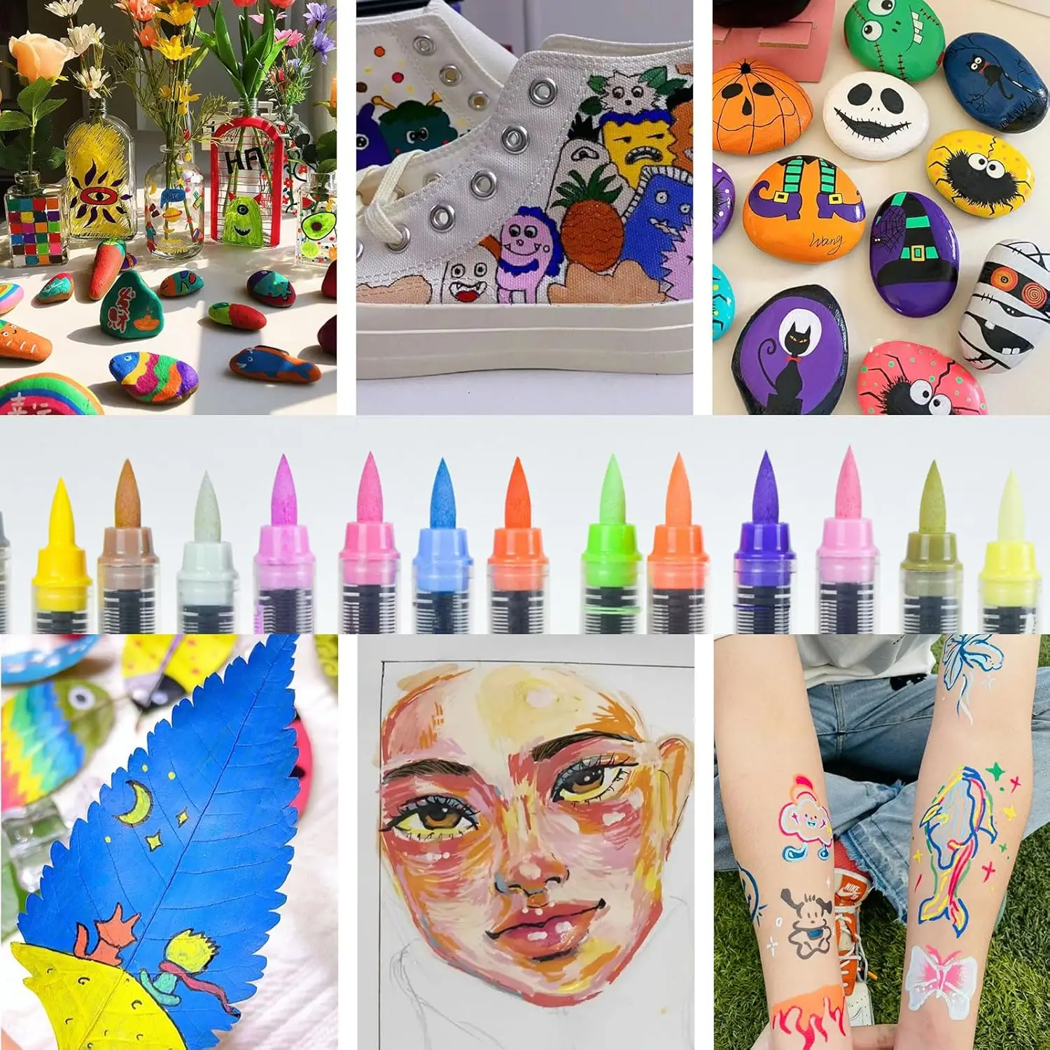 36 Colors Acrylic Paint Marker Pens, Non-pumping Acrylic Paint Brush Markers Acrylic Paint Markers for Rock Painting, Wood