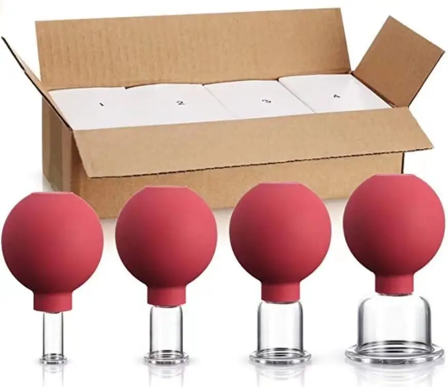 4 Pc Glass Cupping Set Glass Silicone Cupping Cups Massage Vacuum Suction  CE for Eye Ice face massager cups  facial