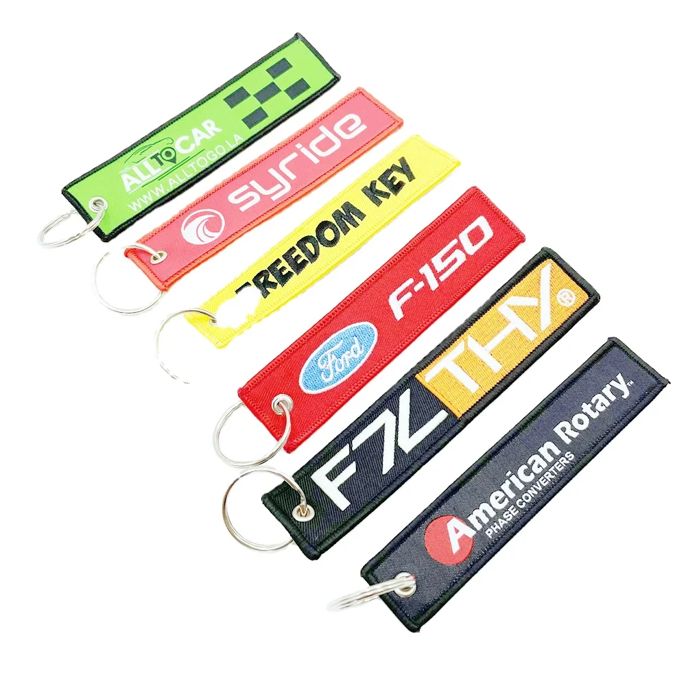 Customized Personalized Fabric Patch Key chain Key ring Custom Woven Label Embroidery Keychain