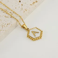 Wholesale New English Alphabet Letter Choker Jewelry 18K Gold Plated Stainless Steel Hexagon Shell Name Initial Pendent Necklace