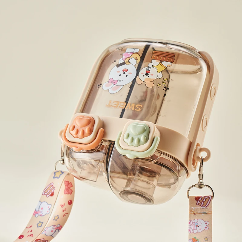 New Double Warehouse 500 ml Cute Kids Plastic Double Drink Water Bottle with Double Compartment