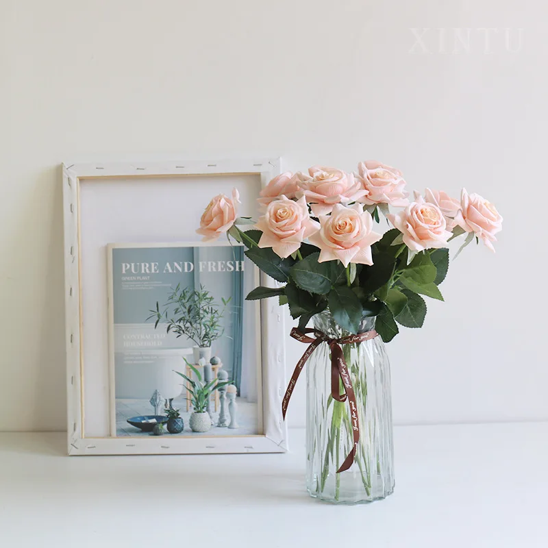 Lower Price wholesale Rose Artificial Flower Garland Silk Long Wedding Bouquet Hanging Bush Flowers by women