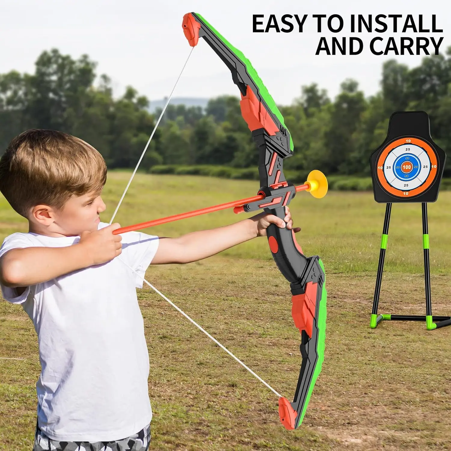 Toy Bow and Arrow  Archery LED Light Up Girls Boys Toy Set For Kids with 10 Suction Cup Arrows and Target Indoor Outdoor Toys
