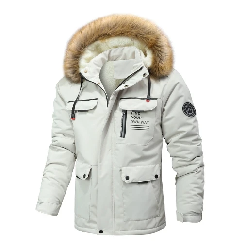 Liu Ming Custom Brand Fashion 2024 Winter Men Fleece Hooded Casual Thick Fur Collar Parkas Multi Pocket Warm Plus Size Jackets