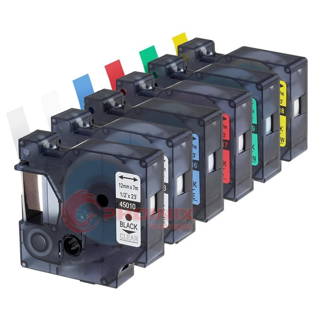 Label Tape 12mm Compatible for Dymo D1 Label Cassette 45013 45010 45016 45017 45018 45019, 1/2 Inch D1 Label Maker LabelManager