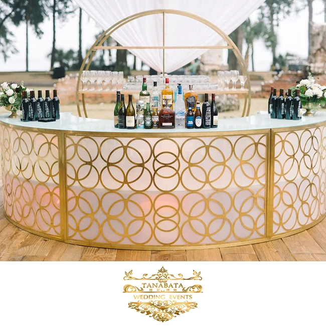 concise modern round stainless steel sliver gold reception bar table