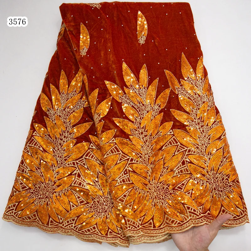 3576 African Sequins Velvet Lace Fabric 2023 High Quality French Velvet Sequins Lace Fabric For Women Wedding Dresses