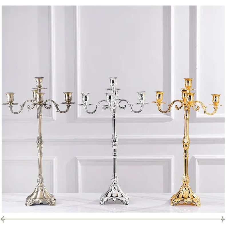 Metal 5-arm-candelabra brass candlestick European retro creative candles holder romantic metal gold tabletop candelabra
