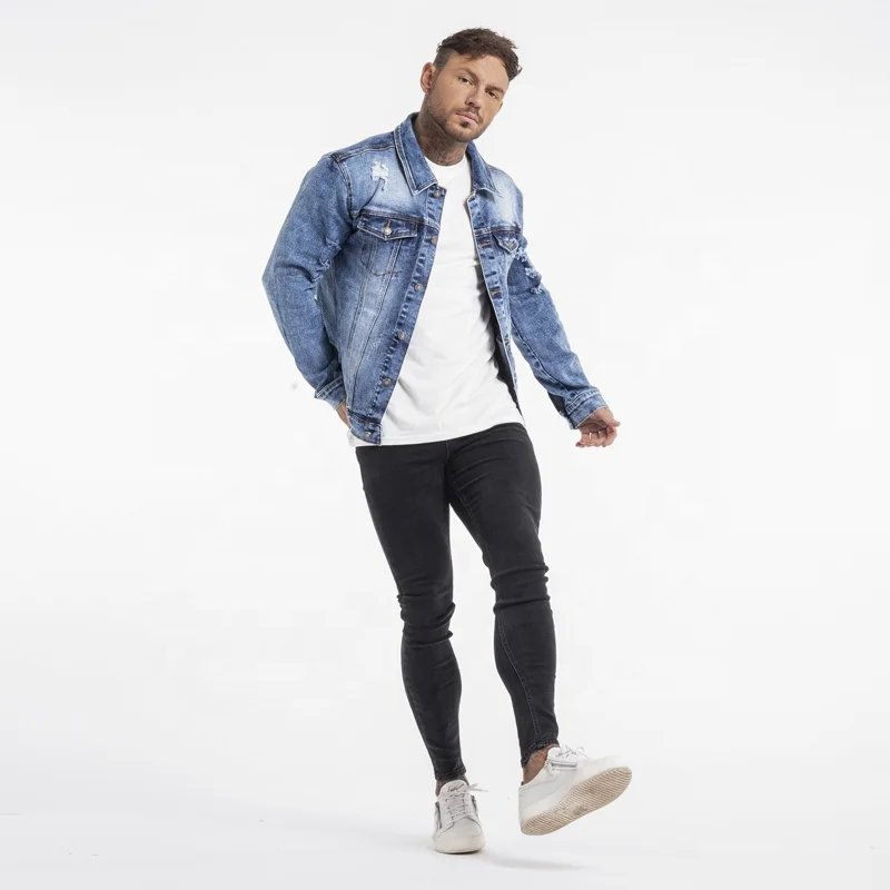 Stylish Ripped Multi Pocket Jackette Winter Wind Proof Denim Jacket Coat Custom Jackette For Men