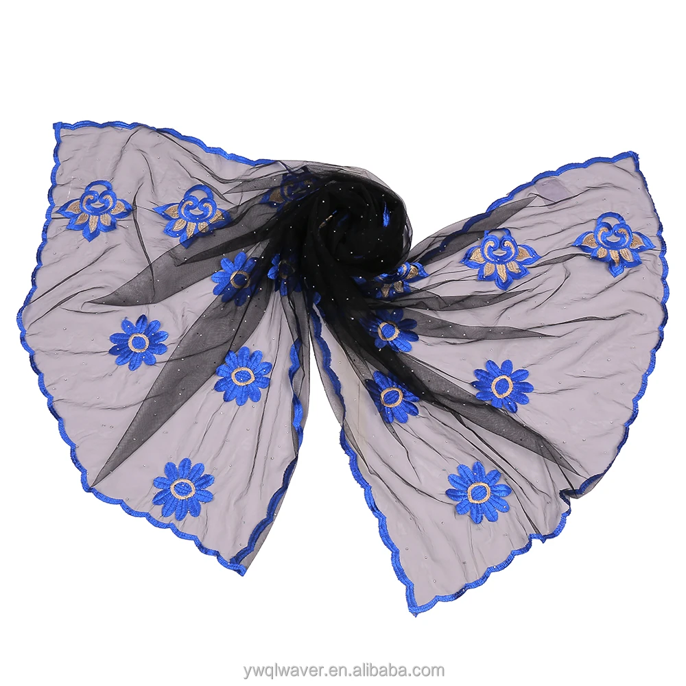 Islamic African scarf for women mslim  hijab for women Net surface embroidery