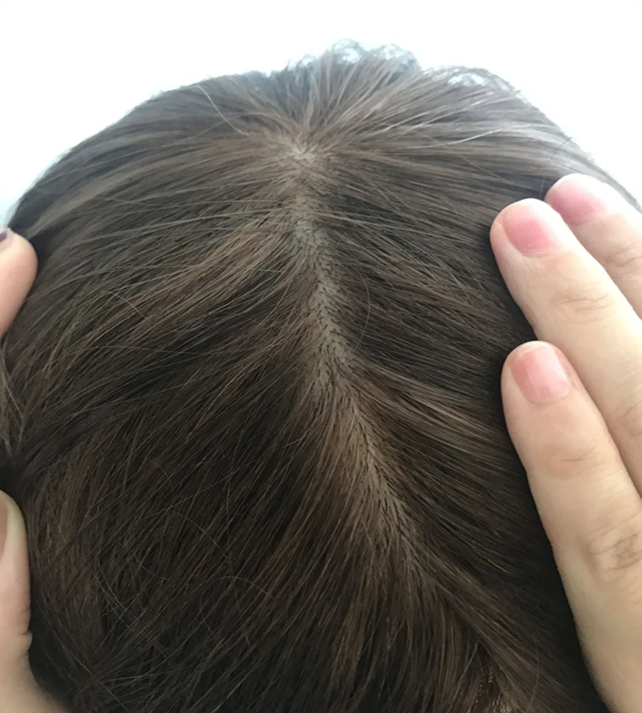 Highlights Cuticle Aligned Human Hair Brown Color Silk Top Full French Lace Women Wig with Undetectable Knots