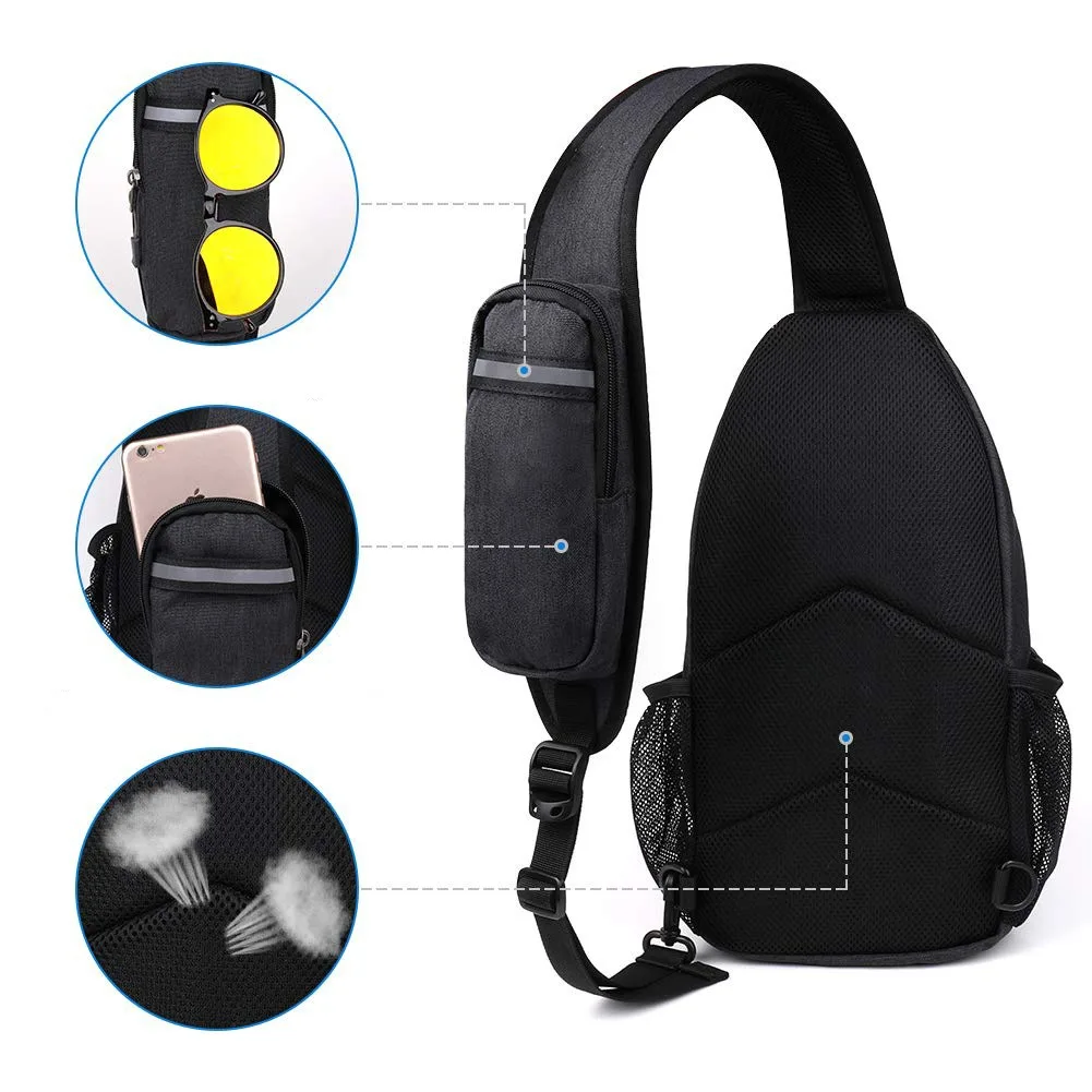 ZWY356 Customized LOGO Nylon Simple Men Chest Bag Casual Outdoor Shoulder Crossbody Bag Wholesale Headphone Hole Sports Men Bag