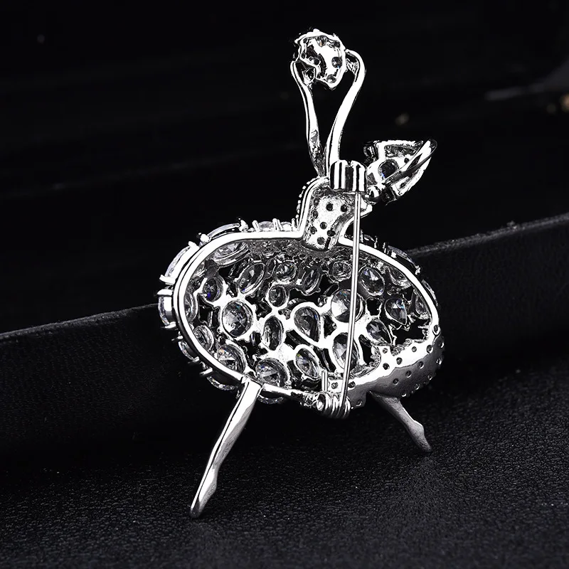  Luxury Ballet Dancer Girl Brooch Cubic Zirconia Diamond Stone With Pearl Fancy Korean Cute Pin For Women Party