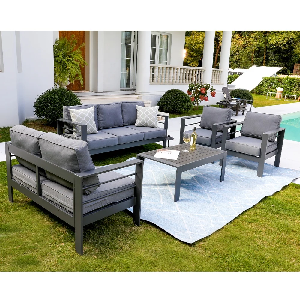 2020 белый комплект диванов с алюминиевой рамой и порошковым покрытием, уличная мебель, садовый набор, современный металлический двор