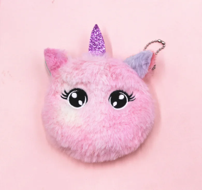 Cartoon Plush Unicorn Coin Purse Cute Fur Circle Wallet Girl Clutch Bag Key Earphone Pouch