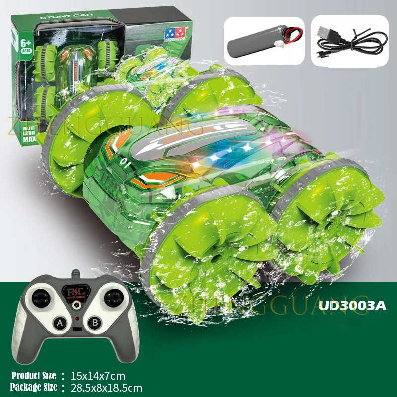 Zhengguang 2024 4WD 2.4Ghz Rotating 360 Waterproof Stunt Vehicle Amphibious Car Kids Rolling Remote Control Car