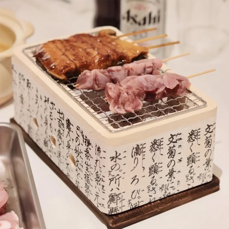 Home Japanese Style Portable Yakitori Grill Tabletop Terracotta BBQ Grill