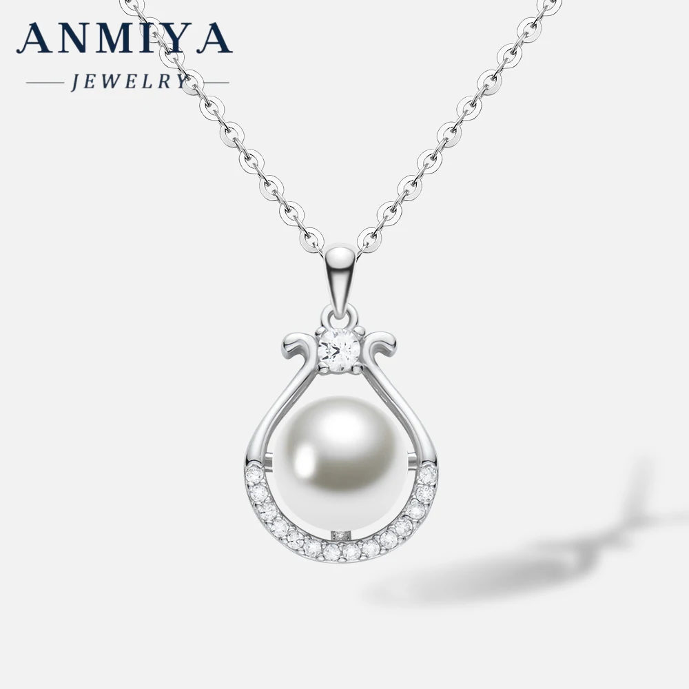 ANMIYA Simple Fashion 5A CZ Zircon Stone Paved Natural Fresh Water Pearl Necklaces For Women Wedding Jewelry