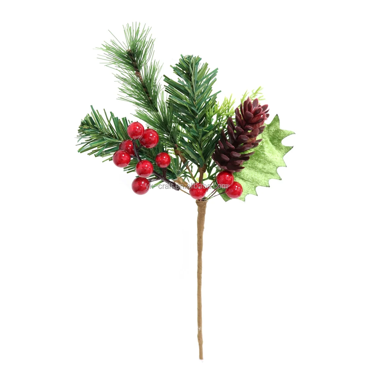 Hot Selling Red Berry Christmas Pick Greenery Pine Needle Pick With Leaves Xmas Floral Flowers Pick For Decor