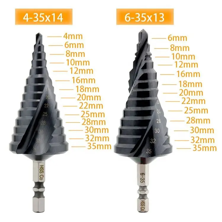 Probon Factory Hot Sale Step Drill Double R Slot Hexagon Shank M35 Cobalt Coated Stainless Steel