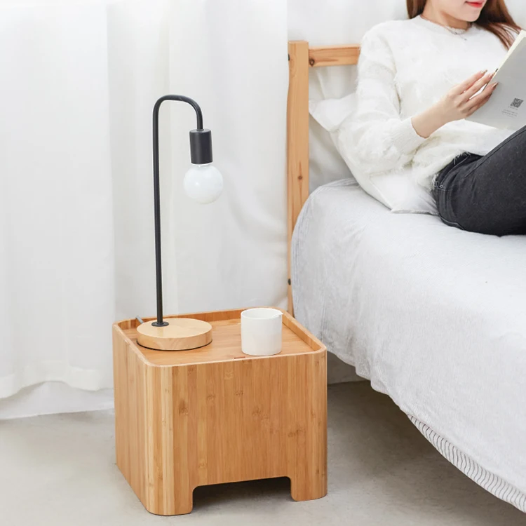 Bamboo Small Coffee Table Tatami Tea Table Storage Ottoman Dressing Table Living Room Furniture with 2 Cushions and Mirror