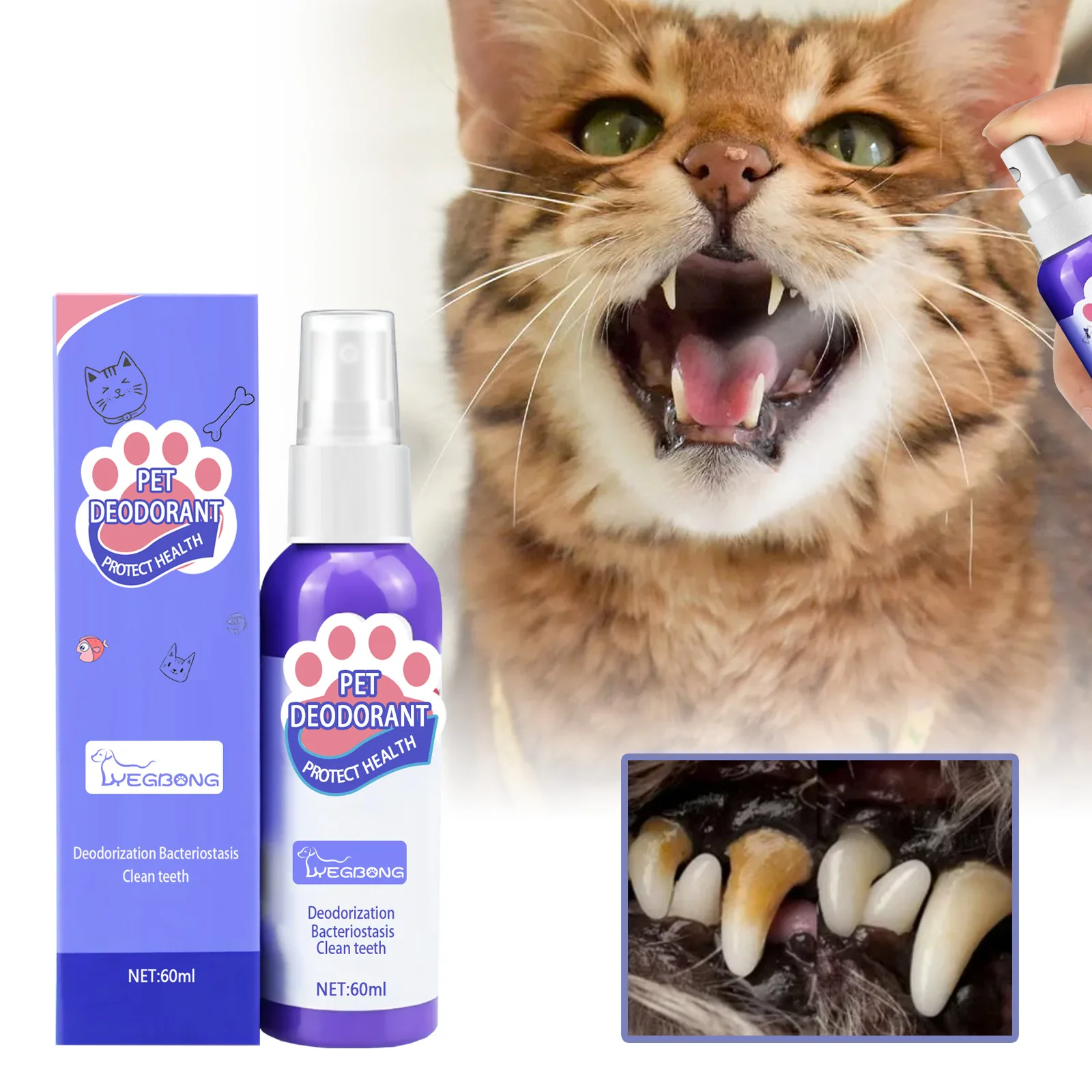 Pet Mouth Cleaning Deodorant Spray Cat Dog Teeth Care Cleaner Cleaning Cat Bad Breath Pet Equipment 60ml