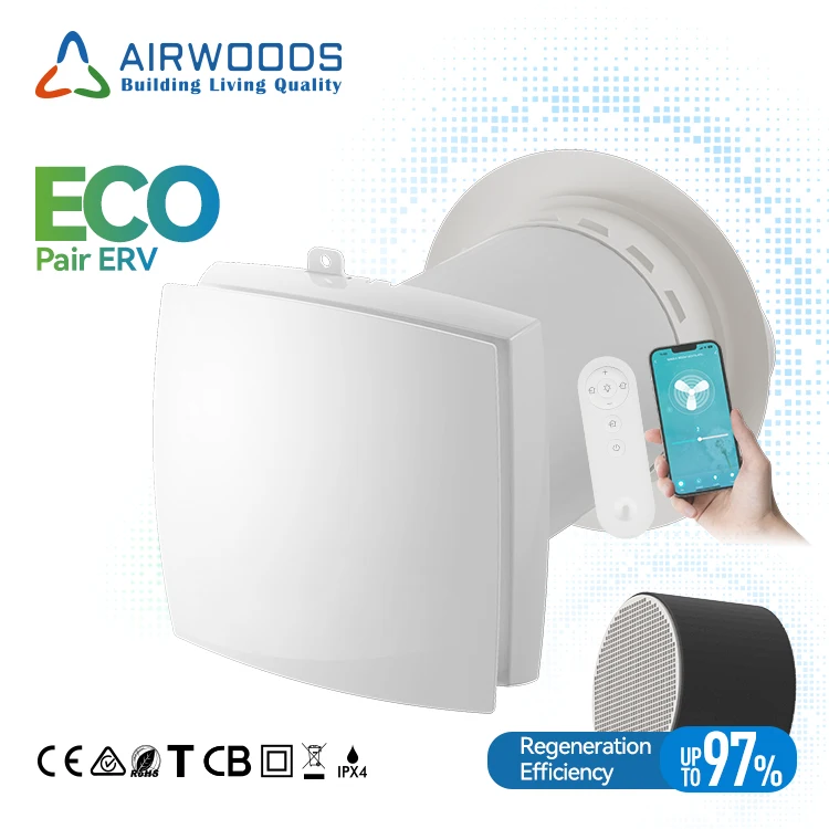 Home Ventilation 30M Wireless Control Counterflow Heat Recovery Air Filtration Residential Recuperator Ventilation System