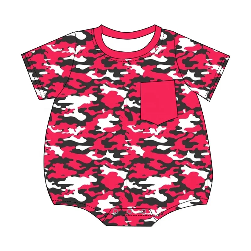 Wholesale baby boy custom clothing Baby newborn bamboo fiber camouflage print toddler short sleeve  rompers