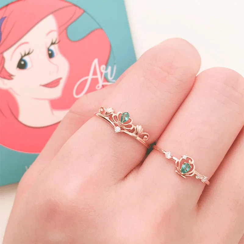 ML92+JL03 Cute cartoon 925 silver green color little mermaid sea-maid princess ring series with the same necklace jewelry set