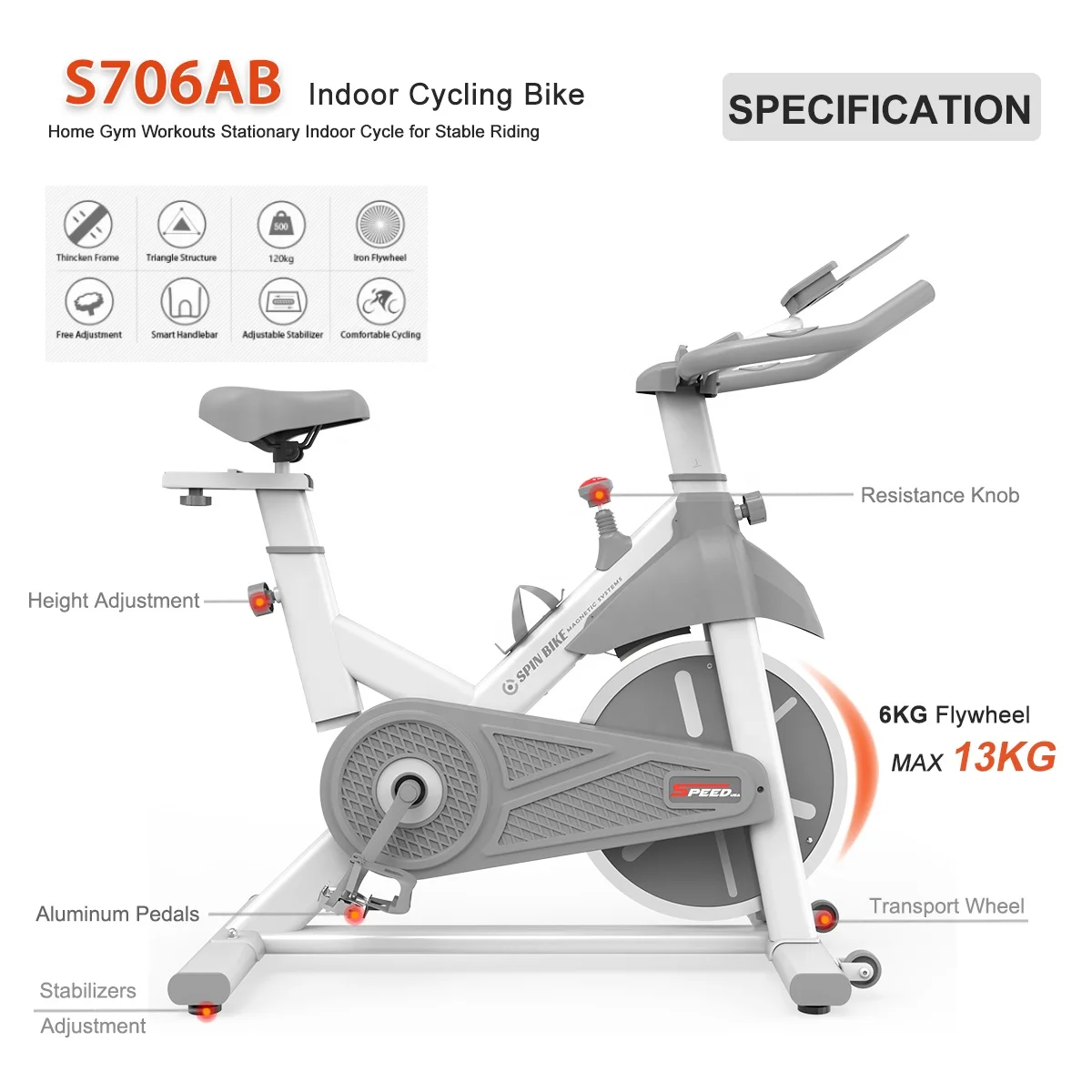 Home Fitness Equipment Bicicletas Spinning, Magnetic Spin Indoor Cycling Bike Stationary with Zwif