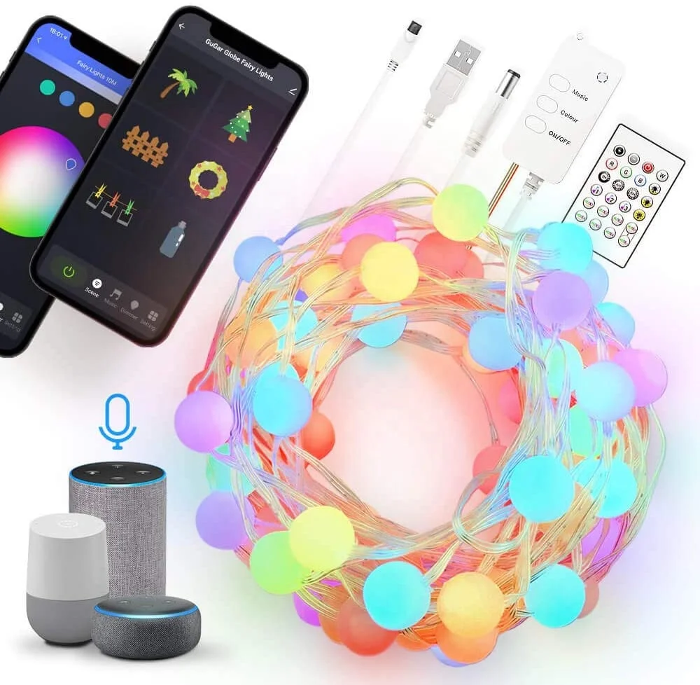 Светодиодная Водонепроницаемая гирлянда с 30 светодиодными лампочками Wi-Fi Bluetooth