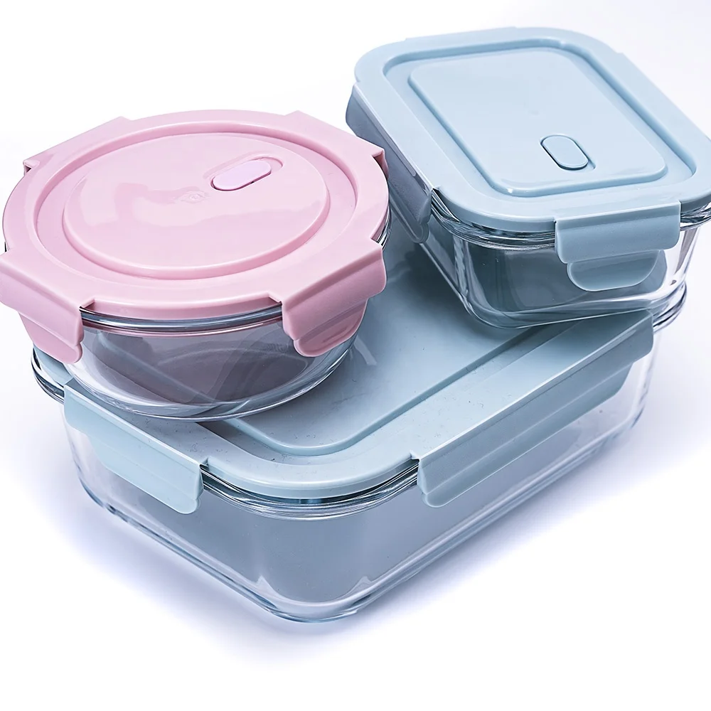 Reusable and easy to clean borosilicate glass lunch box storage box air-tight food container set with lock lid