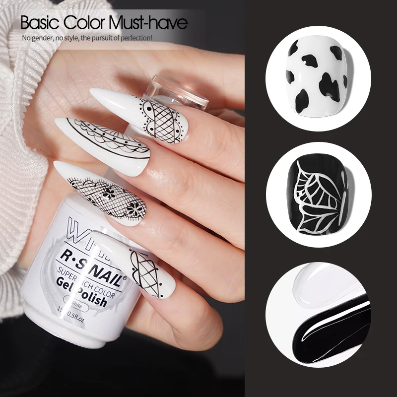 R S Nail Hot Sales 15g Super Rich Color Gel Polish Black White Color Adhesive Nail Glue Uv Led Gel Varnish Semi Permanent Glue