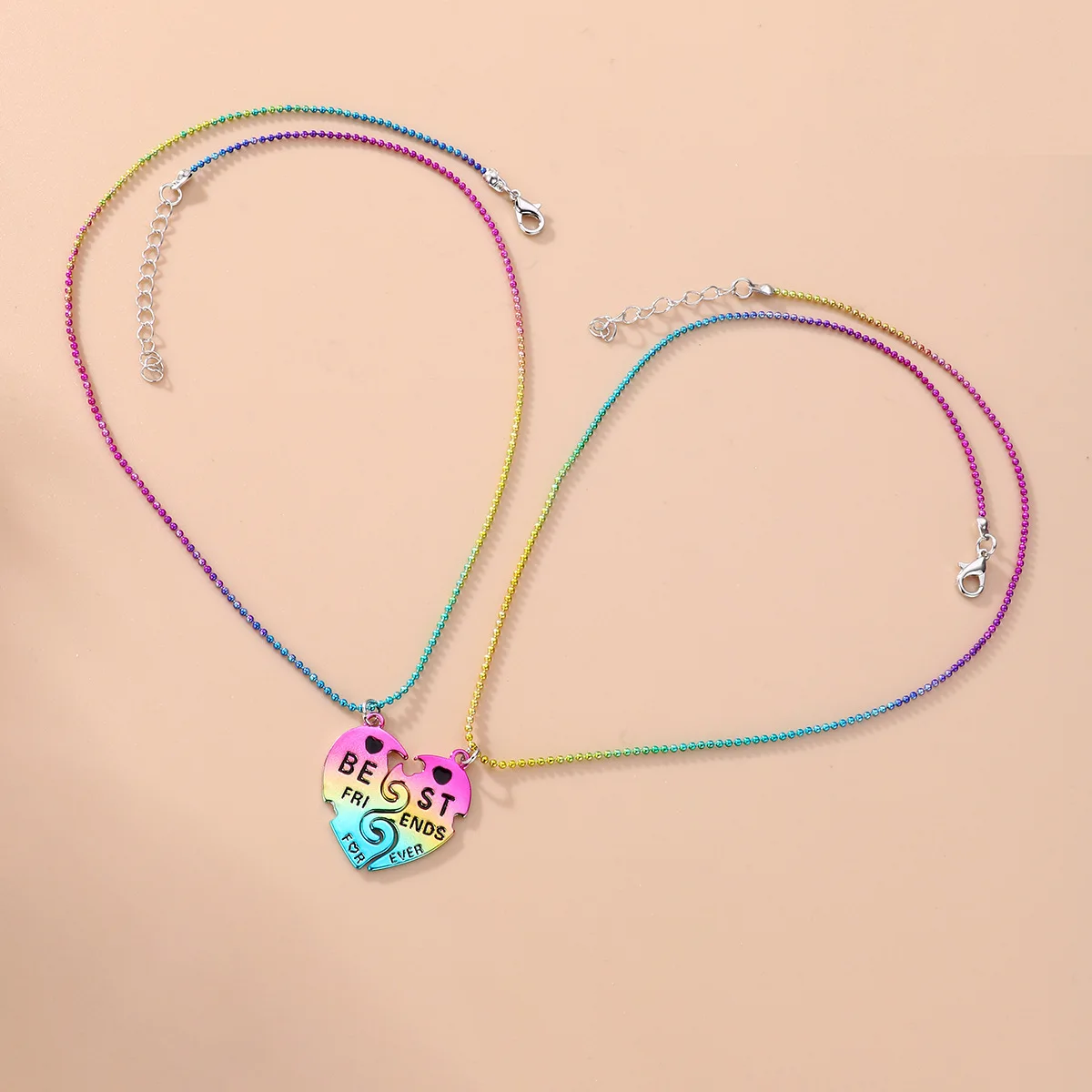 Hot Selling Children Best Friend Necklaces Set Cute Colorful Couple Broken Heart Pendant BFF Necklaces For 2 Girls