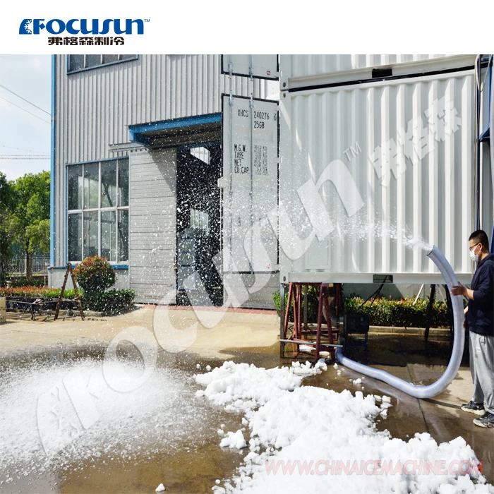 20Tons flake ice machine + 10tons containerized automatic rake type cold room + snow crushing for snow ice making machine