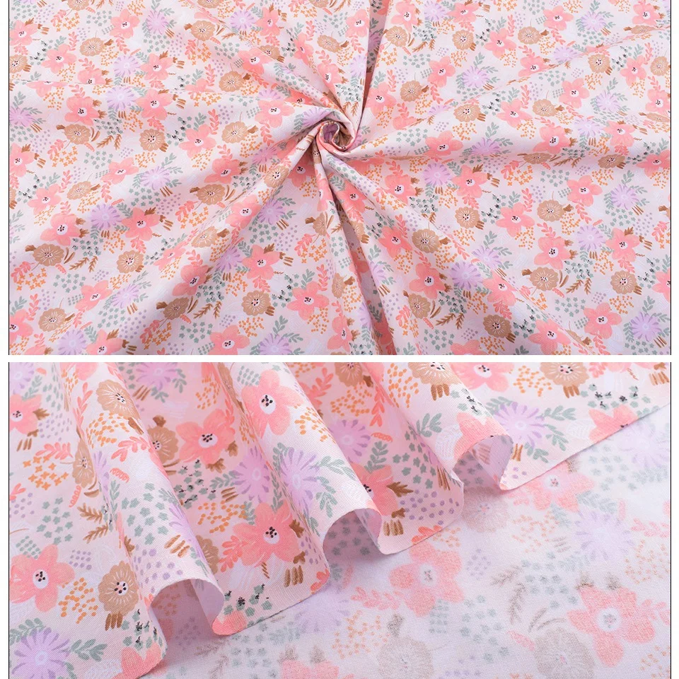 7pcs Pink Floral Print Cotton Fabric Squares Bundles Precuts Quilt Squares Patchwork Bundles for DIY Sewing Art Craft