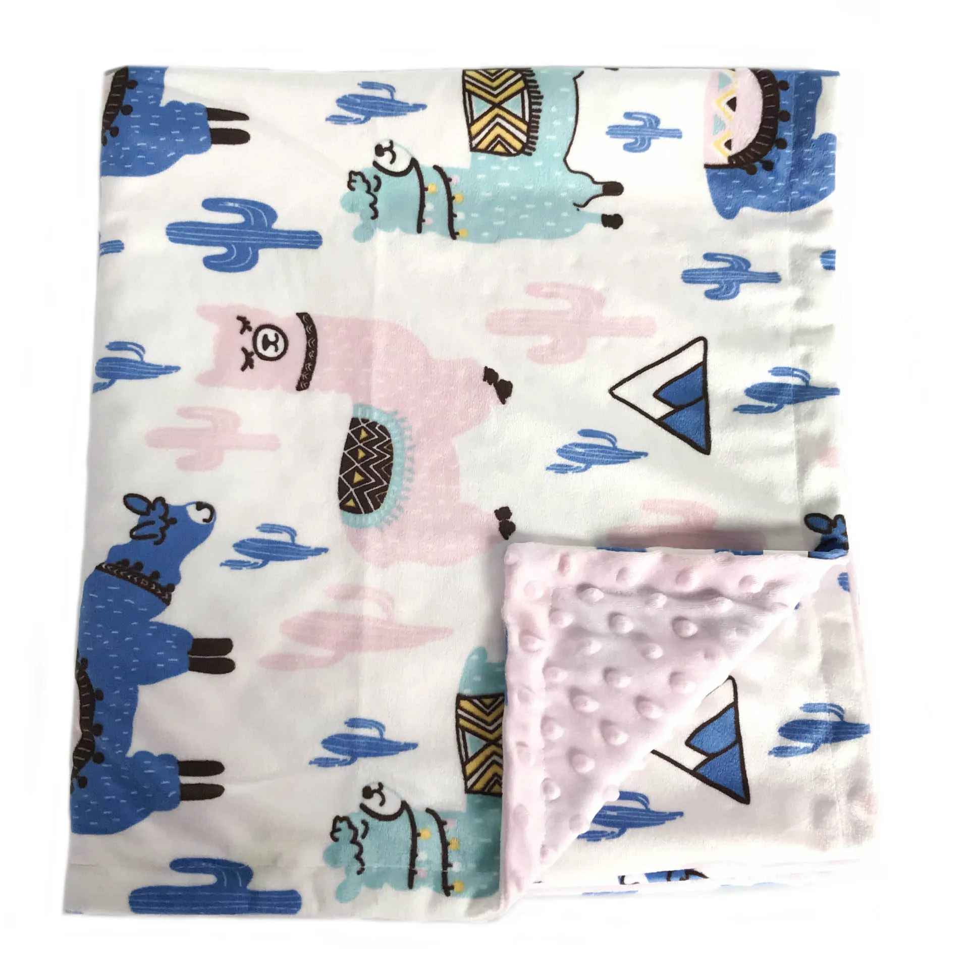 Double layer cartoon printed dot faux fur baby swaddles wrap travel baby blanket minky