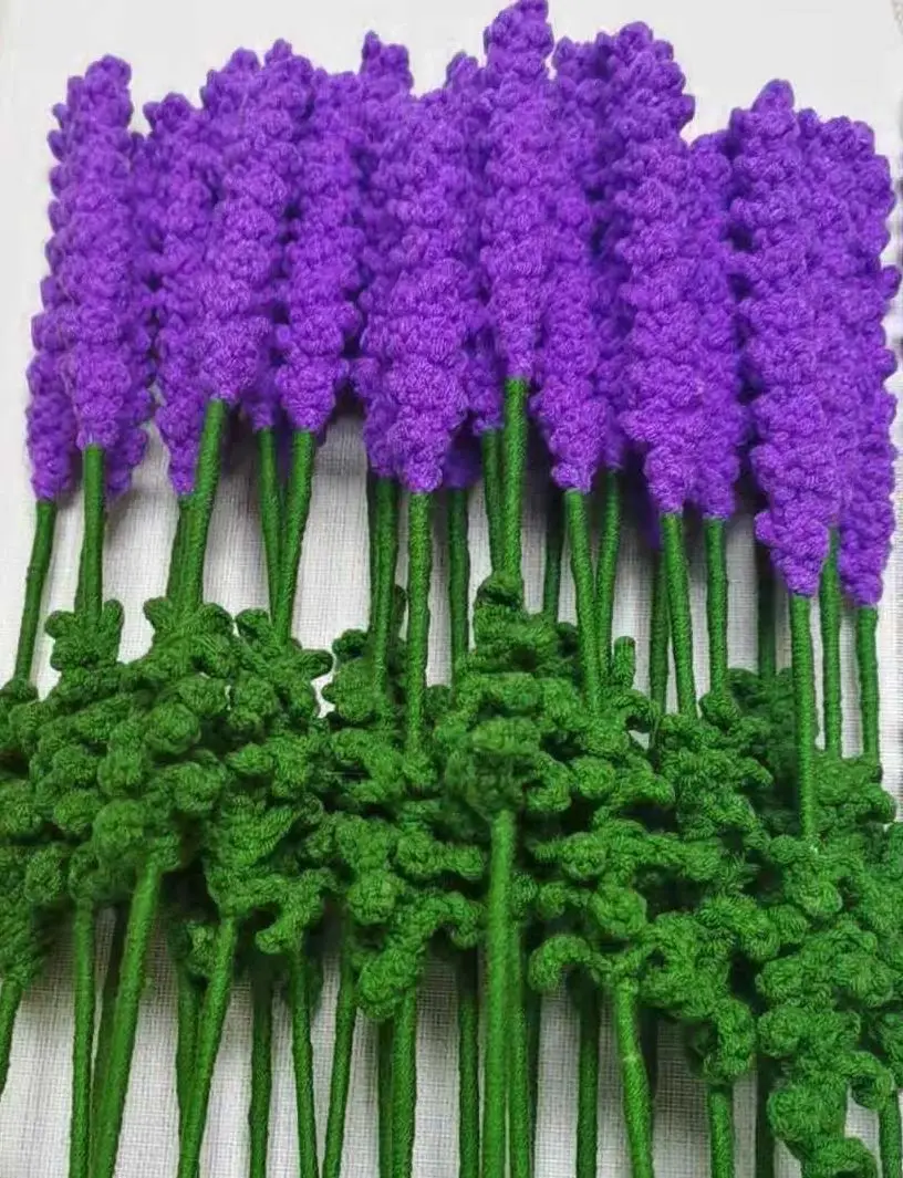 Customized Packaging Cotton Thread Purple Handmade Flower Stem Crochet Flowers